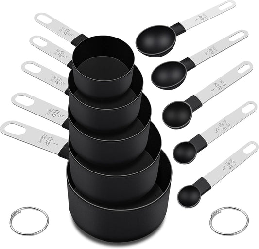 Measuring Cups and Spoons Set, 10 Pieces Nesting Measure Tools, Kitchen Essentials Gadgets with Stainless Steel Handle for Dry & Liquid Ingredient, Pink