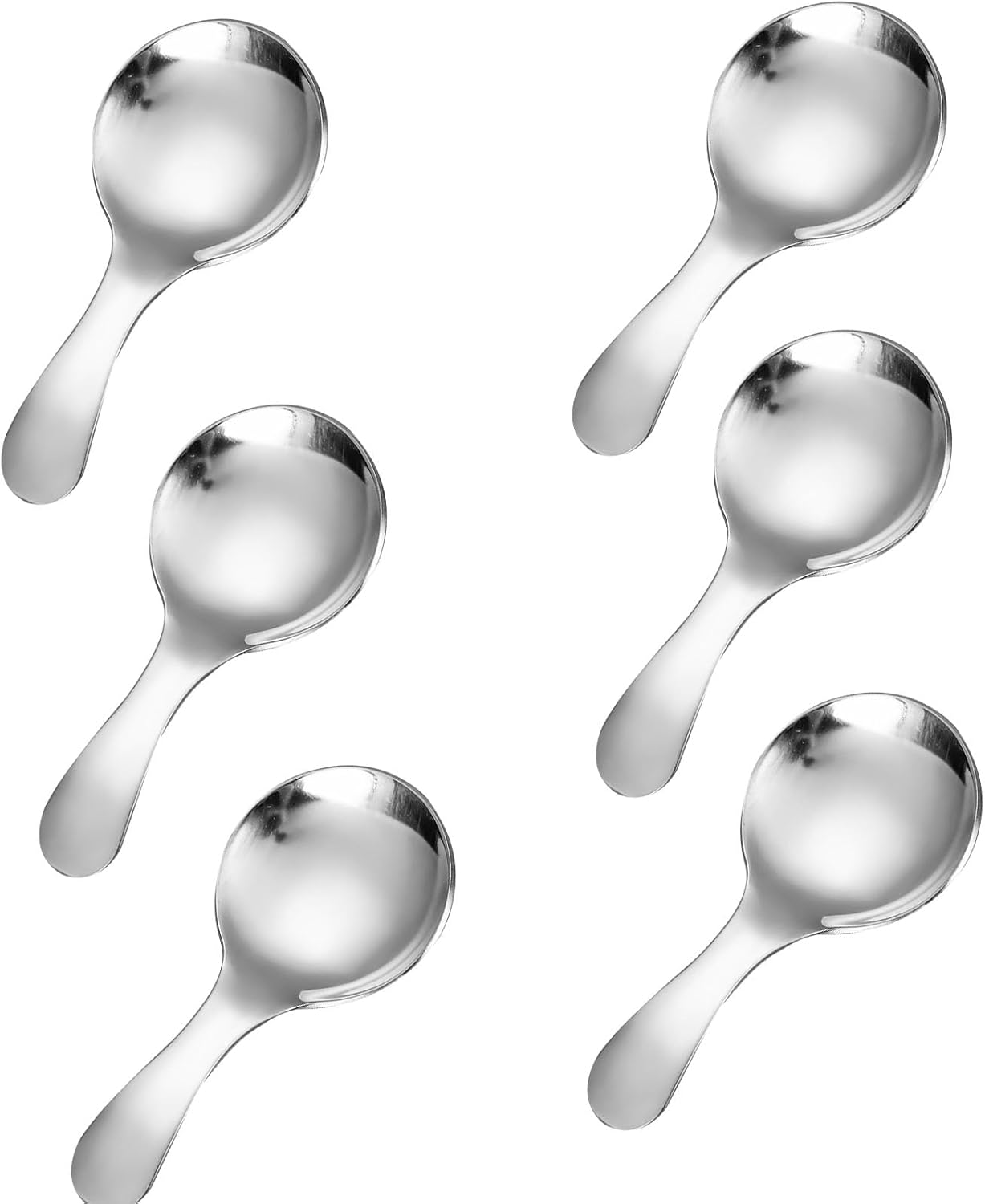 6 Pcs Stainless Steel Mini Spoon Short Handle Small Round Suitable For Dessert, Tea, Coffee, Cake, Sugar, Ice Cream Coffee Tea Spoon. (Silver A)