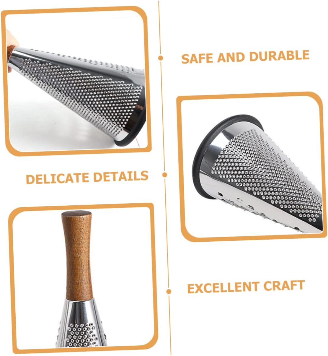 Kitchen Grater Cheese Grater with Handle Carrot Peeler Veggie spiralizer Manual Mandoline Slicer Cheese Slicer Cucumber Slicer Cone-Shaped Cheese Grater Truffle Wood Vertical