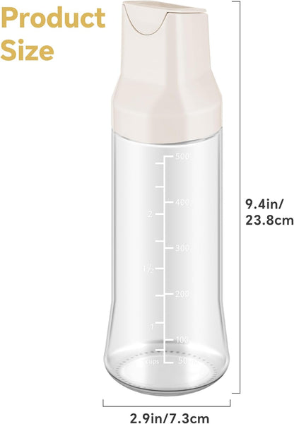 NiHome 500ml Glass Salad Dressing Shaker Bottle, Wire Whisk Ball for Powerful Mixing, Auto-Seal Spout, Dual Measurement, Dishwasher Safe Dressing Container