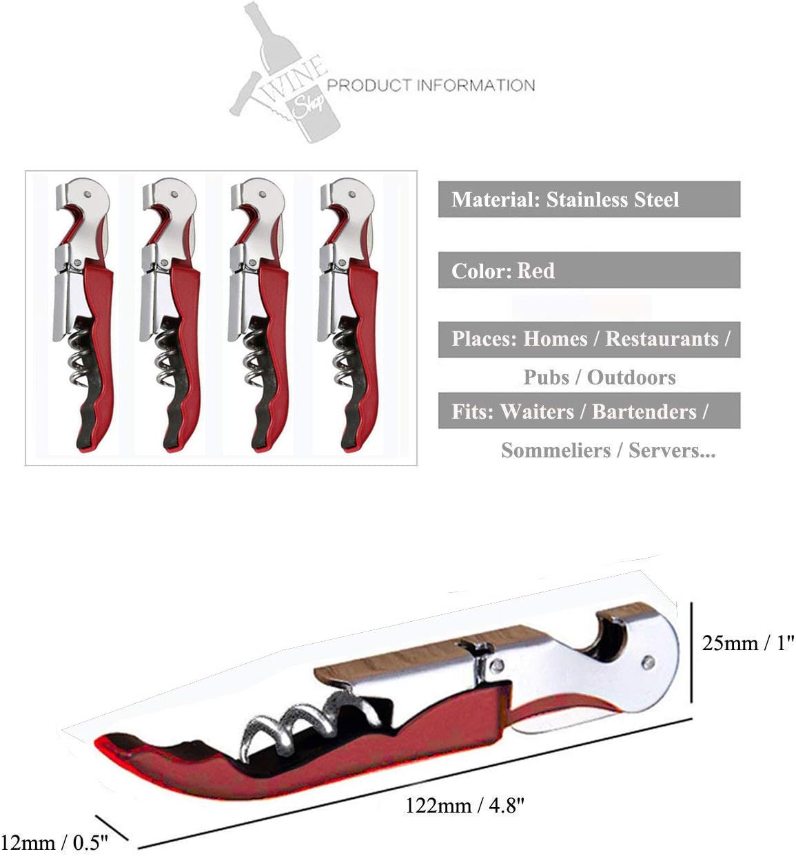 Kit-Home Professional Waiter Corkscrew Wine Openers Set (4 PCS),Upgraded with Heavy Duty Stainless Steel Hinges Wine Key for Restaurant Waiters, Sommelier, Bartenders