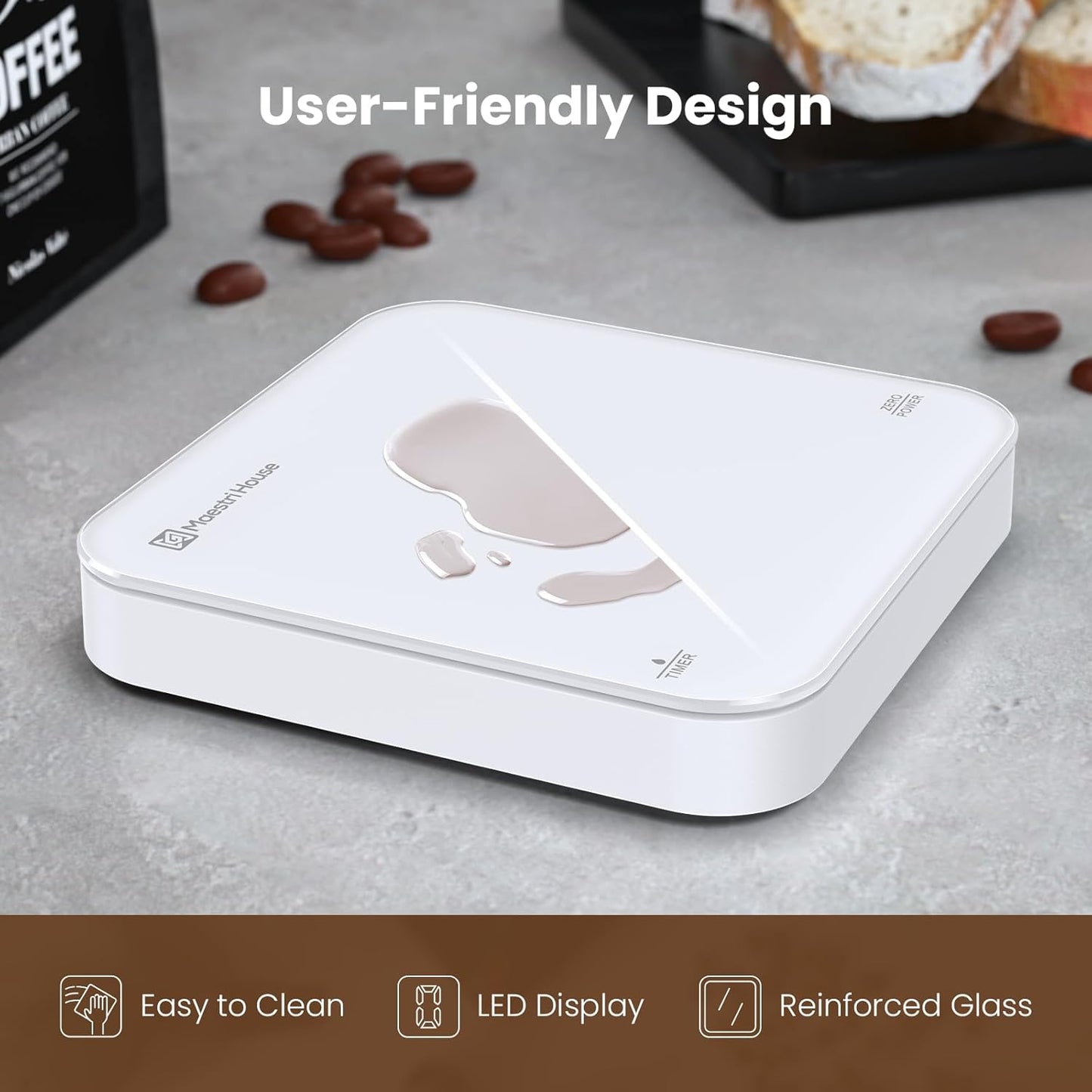 Maestri House Mini Coffee Scale with Timer, USB-C Rechargeable Espresso Scale, 2kg/0.1g Accurate Scale for Espresso and Pour-Over Coffee, Portable Digital Kitchen Scale with Auto Timer (Black&Silver)