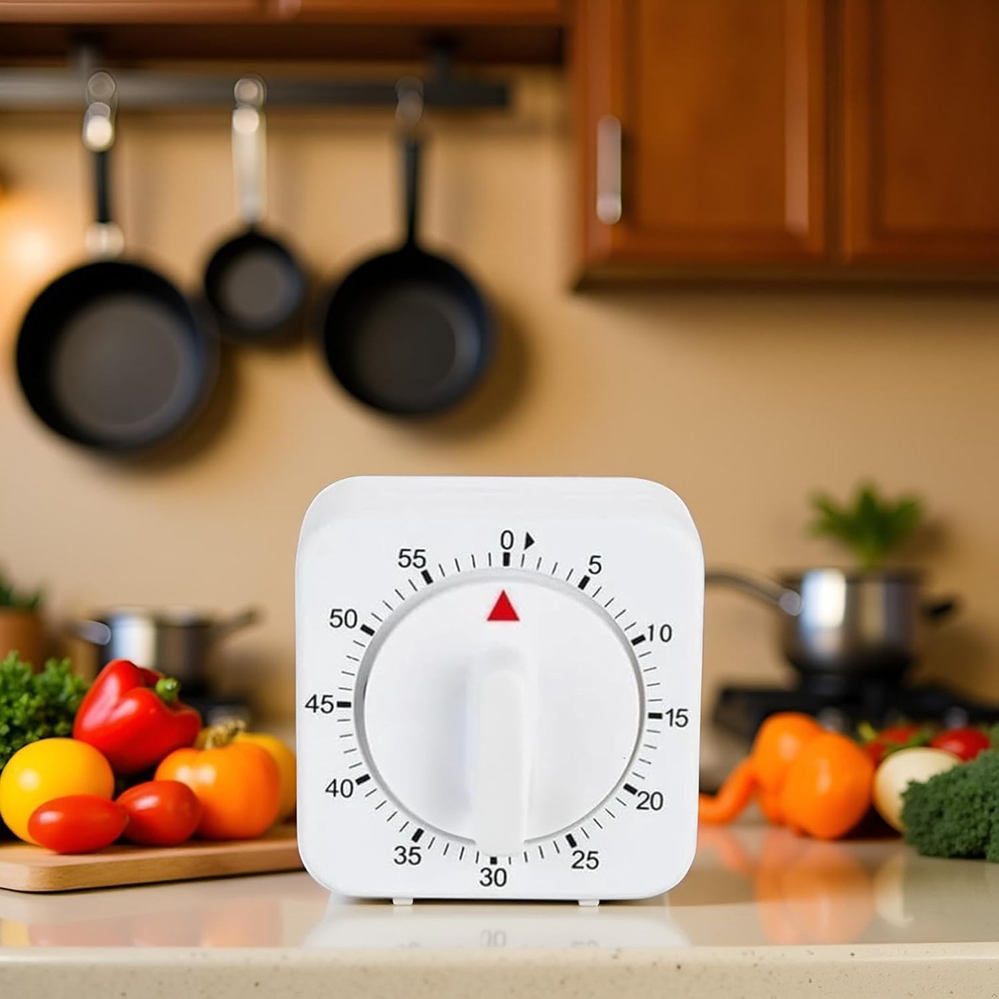 White Timer Clock Square 60-Minute Mechanical Kitchen Timer, No Batteries Required Ideal for Cooking Baking and Kitchen Timer, Wind up Visual Cooking Clock with Loud Alarm, Kitchen Supplies