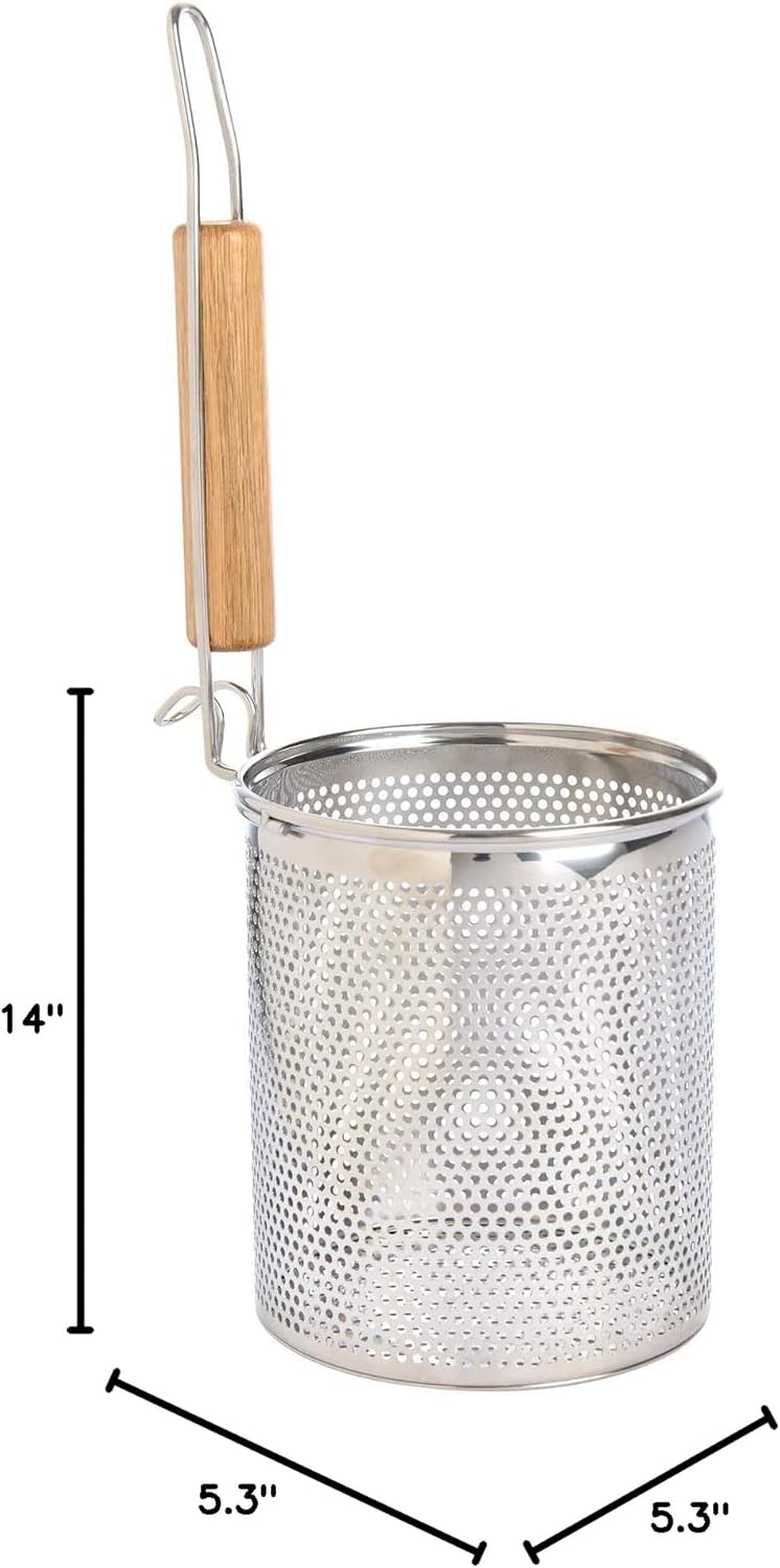 Helen's Asian Kitchen Spider Strainer, 5-Inch Stainless Steel Mesh Basket With Bamboo Handle, For Noodles, Dumplings, Wontons, Deep Frying, And Draining Tasks