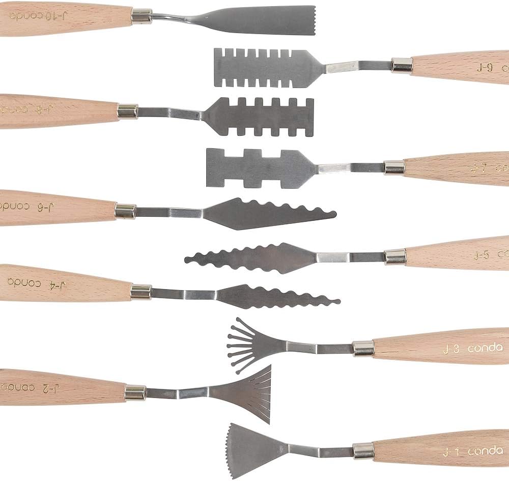 CONDA Palette Knife Painting Stainless Steel Spatula Palette Knife Oil Paint Metal Knives Wood Handle (Red 5 Piece)