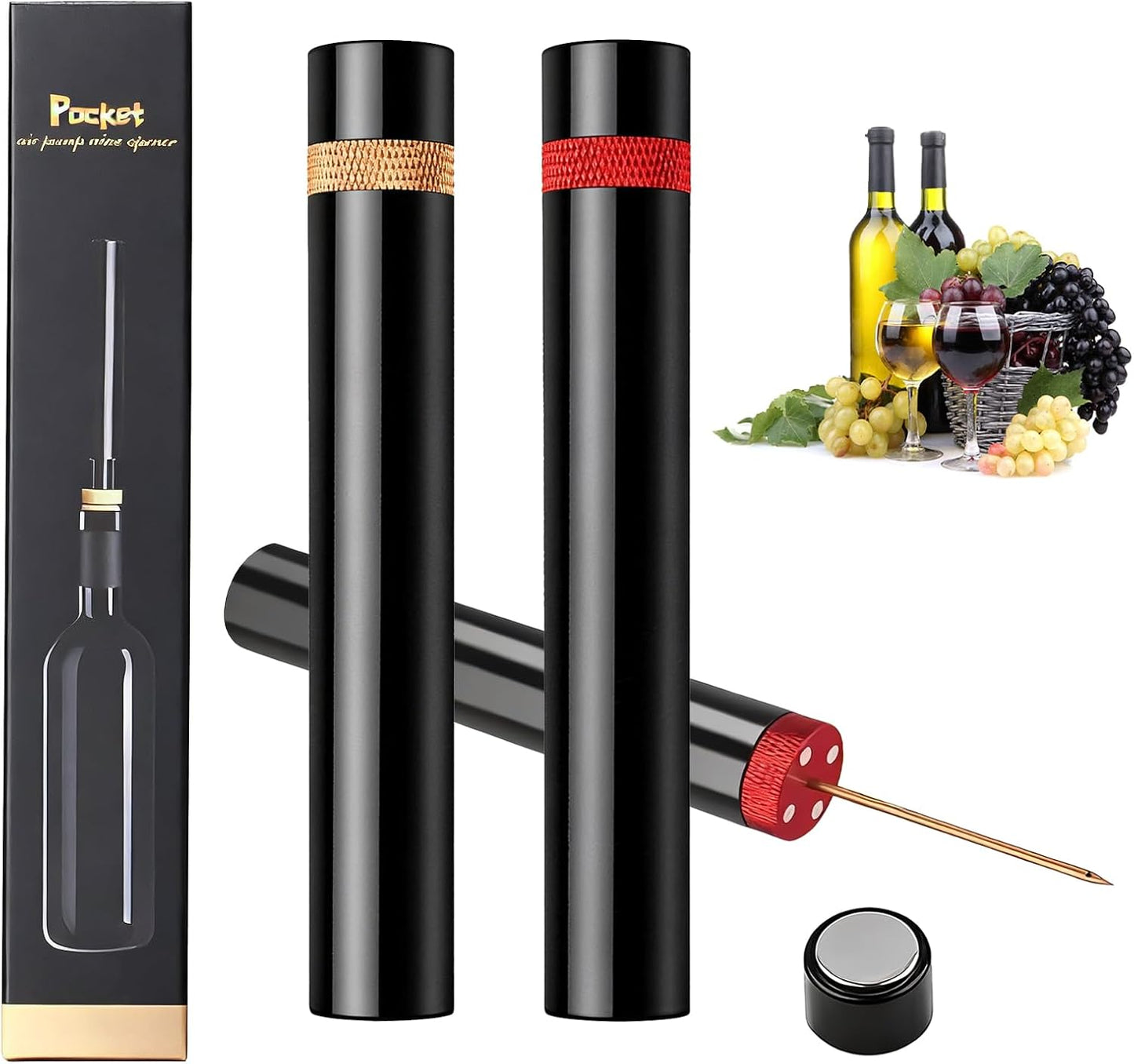 2 Pcs Portable Air Pressure Pump Bottle Opener, Quick Bottle Opening, Compatible With Champagne and Red Wine Bottles, Suitable for Travel Camping, Family Gatherings, Restaurants, and Bars (Gold + Red)