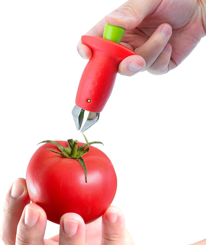 2pcs Strawberry Huller, Strawberry Stem and Leaf Remover Multi Function Fruit Corers Tool for Tomato Pineapple, Baking and Jam Making, Red
