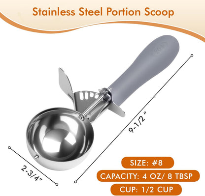 Fayomir 4 OZ Scoop, #8 Disher, Large Ice Cream Scoop with Trigger, Muffin Scoop, Large Cookie Scoops for Baking, Grey Handle, With Trigger for Portion Control