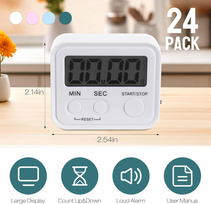Weewooday 24 Pcs Digital Kitchen Timer Magnetic Timer Bulk On/Off Switch Minute Second Count up Countdown Loud Alarm for Exercise Cook Baking (Black,White)