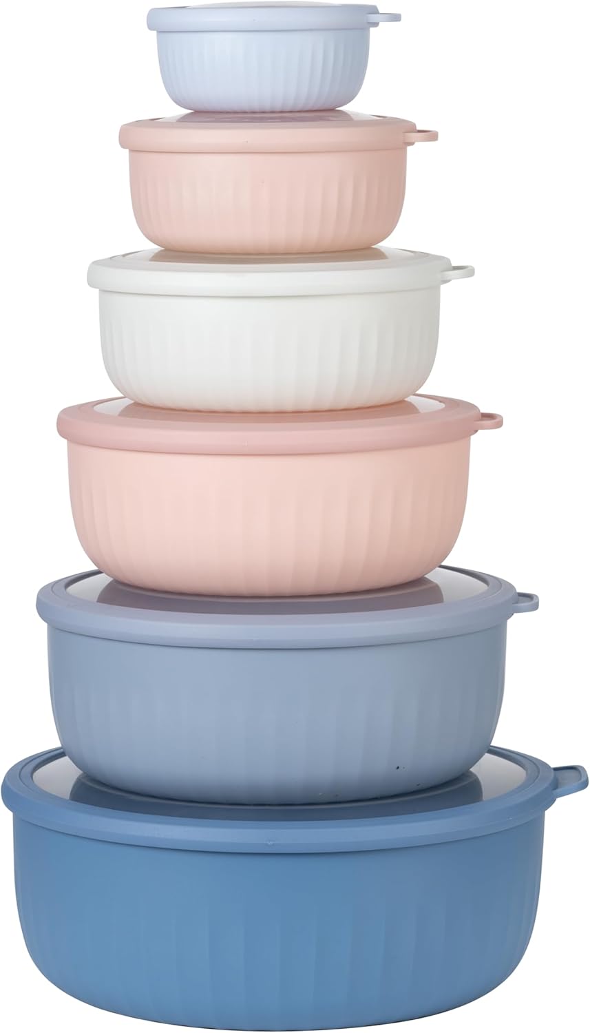 COOK WITH COLOR Prep Bowls with Lids- Wide and Deep Nesting Plastic Small Mixing Bowl Set with Lids, 8 Piece Set - Wide Bowls, Blue