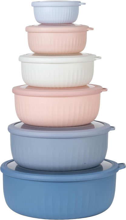 COOK WITH COLOR Prep Bowls with Lids- Wide and Deep Nesting Plastic Small Mixing Bowl Set with Lids, 8 Piece Set - Wide Bowls, Blue