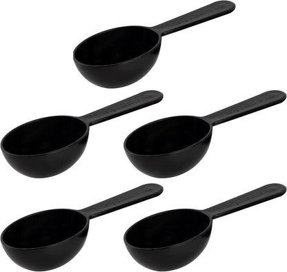 Framendino, 5 Pack Plastic Coffee Measuring Spoons Short Handle Scoops for Tea Sugar Cereal Milk Powder Spices Black 7g