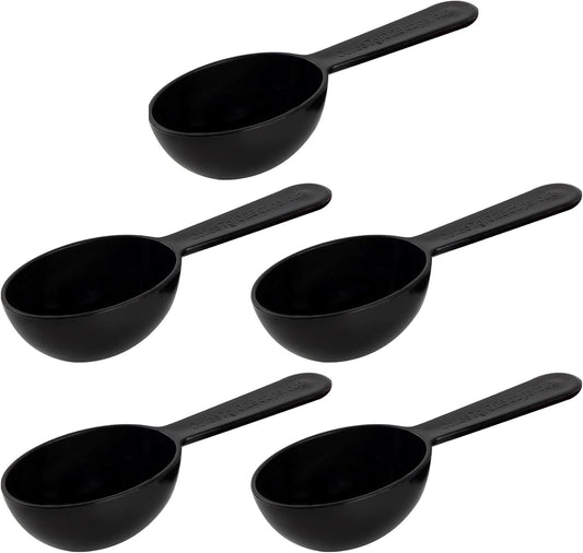 Framendino, 5 Pack Plastic Coffee Measuring Spoons Short Handle Scoops for Tea Sugar Cereal Milk Powder Spices Black 7g