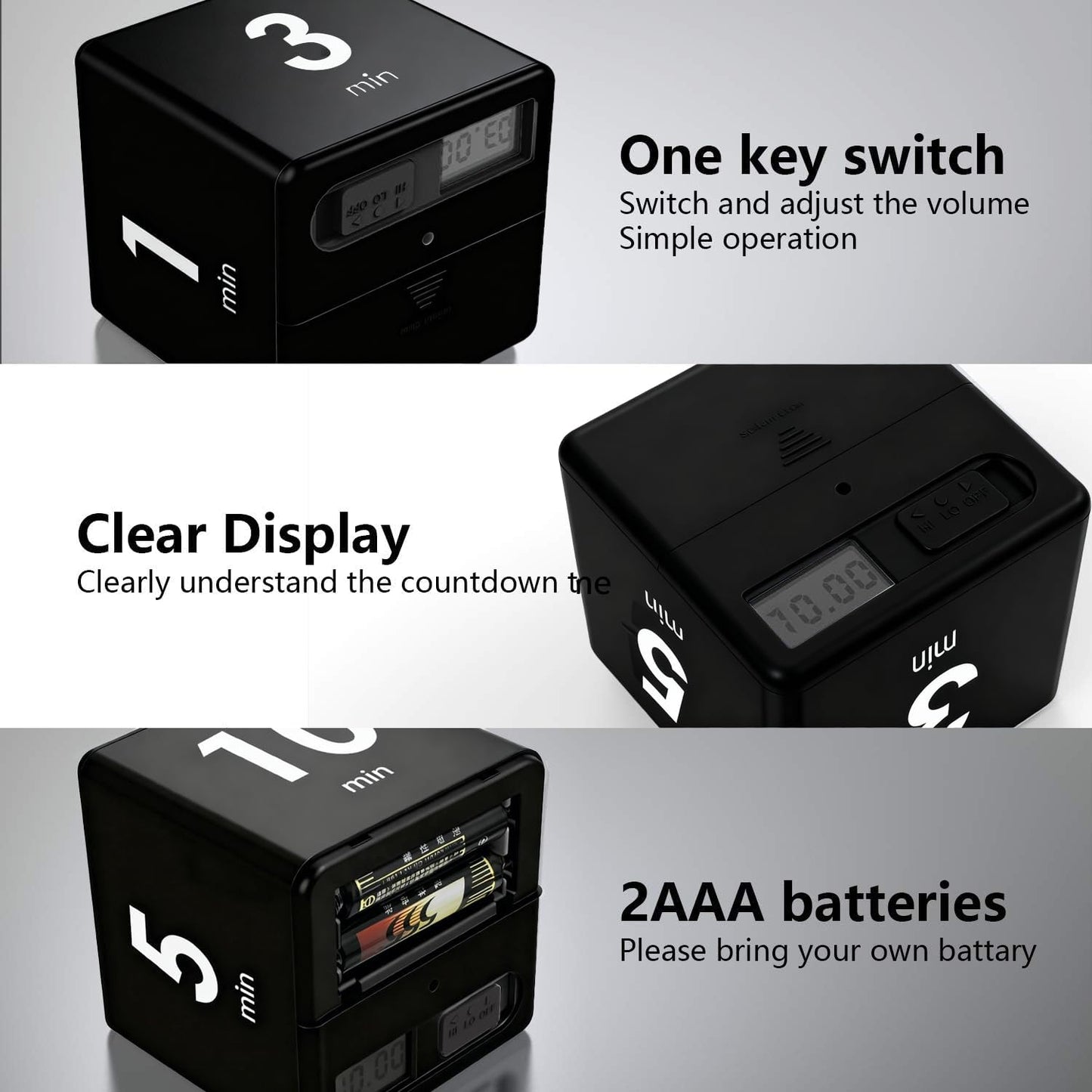 Cube Timer Black,Pretmess Gravity Flip Kitchen Timer for Time Management and Countdown Settings 1-3-5-10 Minutes