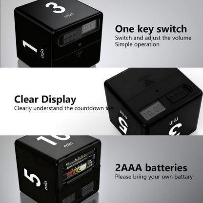 Cube Timer Black,Pretmess Gravity Flip Kitchen Timer for Time Management and Countdown Settings 1-3-5-10 Minutes