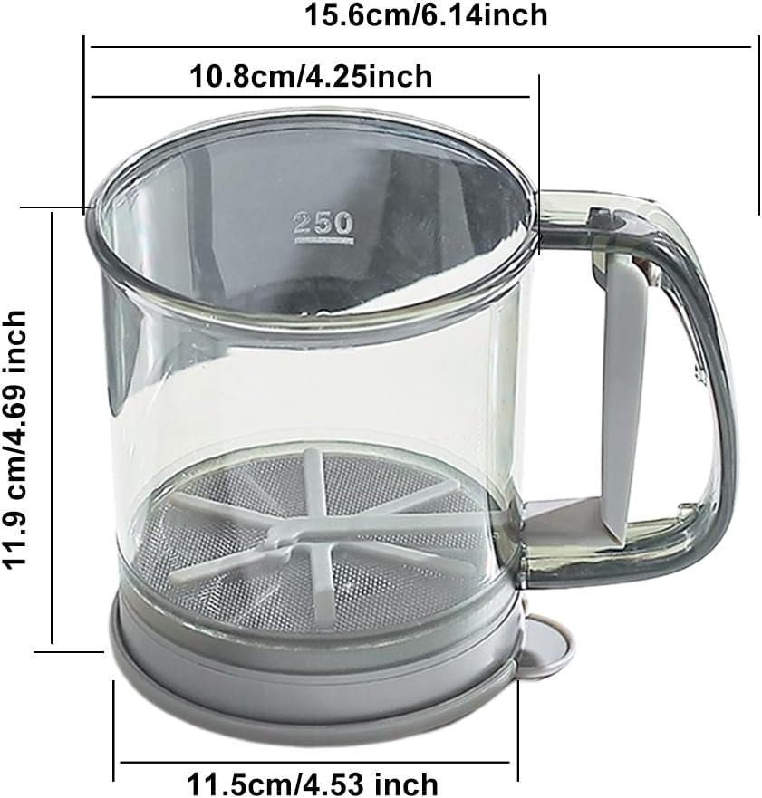 Flour Sifter for Baking, Plastic Flour Sifter, Double layer Flours Sieve with Hand Press Design, Handheld Powder Sifters Fine Mesh Kitchen Cooking Sieve Tools for Cooking(COLOR:Transparent Green)