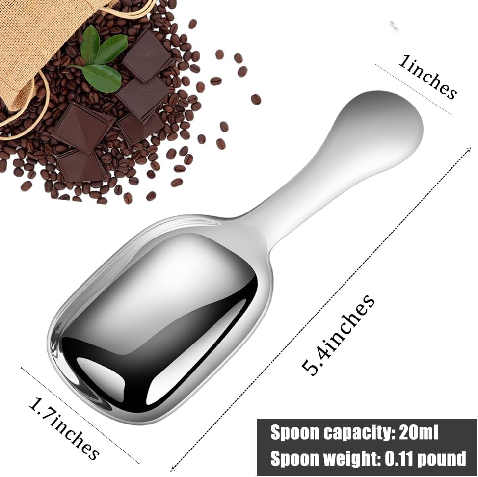 Ouliget Stainless Steel Coffee Scoop, Ground Coffee Measure Scoop Set,Bean Espresso Milk Powder Tea Short Handled Scoop, Suitable For Kitchen Stainless Steel Spoon,20ml,2 Pieces