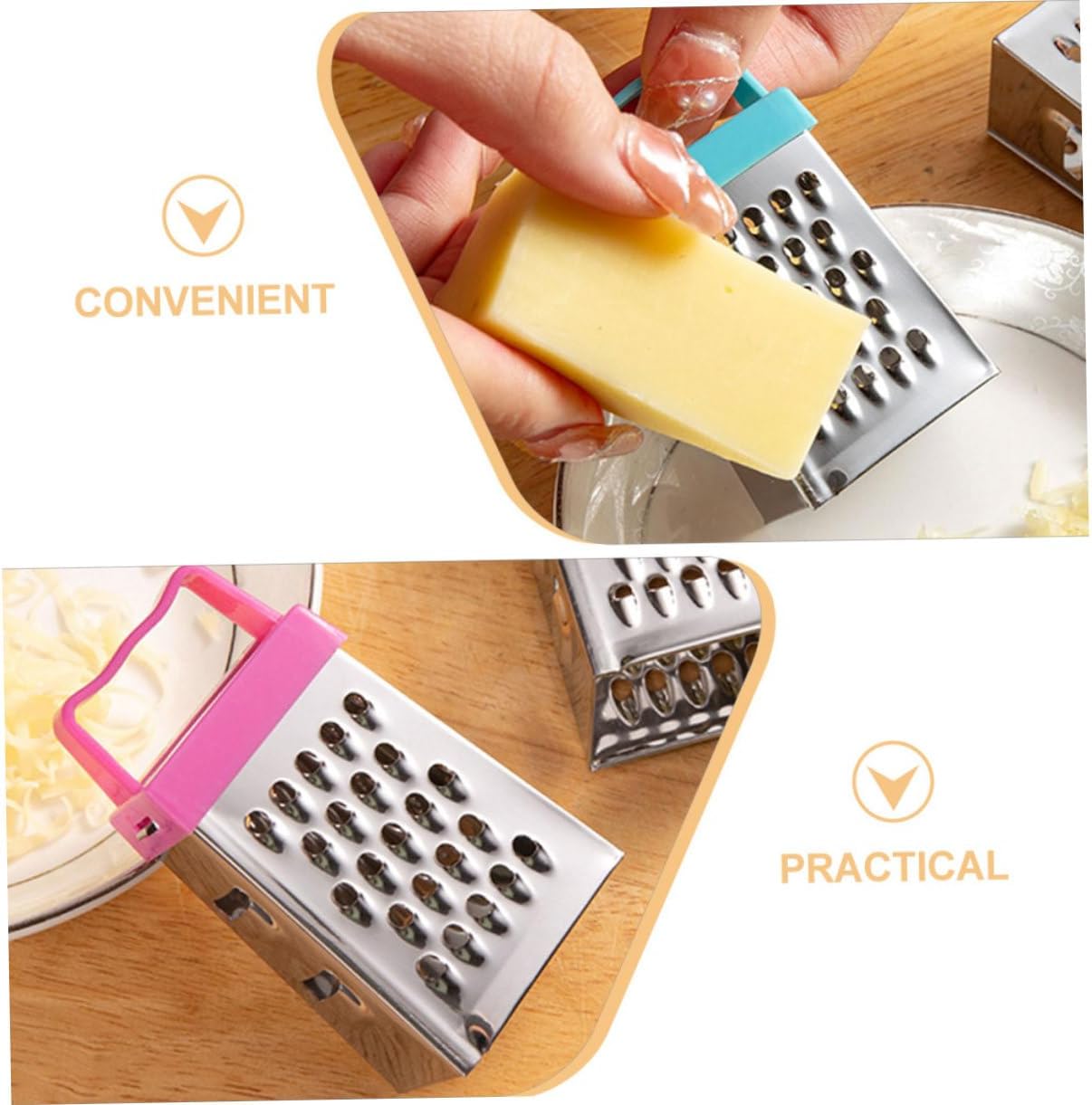 PRETYZOOM Mini Stainless Steel Cheese Grater Box with Non-Slip Handle Multipurpose Hand Grater for Cheese Garlic Ginger and Vegetable Slicing Compact 2.63 Inch Kitchen Shredder Set of 30