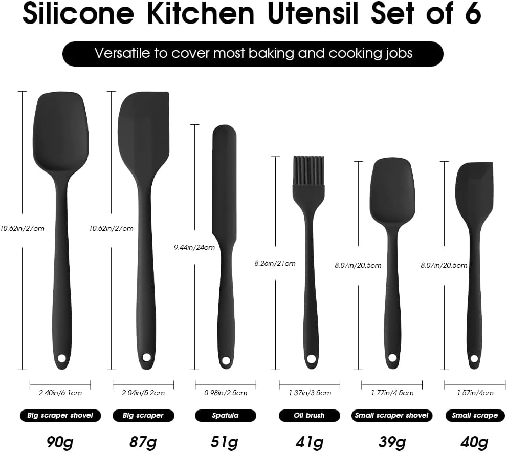 Food Grade Silicone Rubber Spatula Set for Baking, Cooking, and Mixing High Heat Resistant Non Stick Dishwasher Safe BPA-Free Multicolor Set of 6（Red）