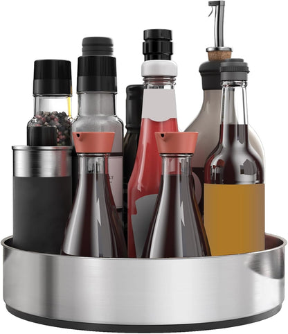 VAEHOLD Lazy Susan Turntable Spice Rack Organizer for Kitchen Cabinet, Storage Tray for Fruit, Snacks, Salad - Organizer for Cupboard, Pantry, Bathroom, Table, Cosmetic (White, 9 4/5'')
