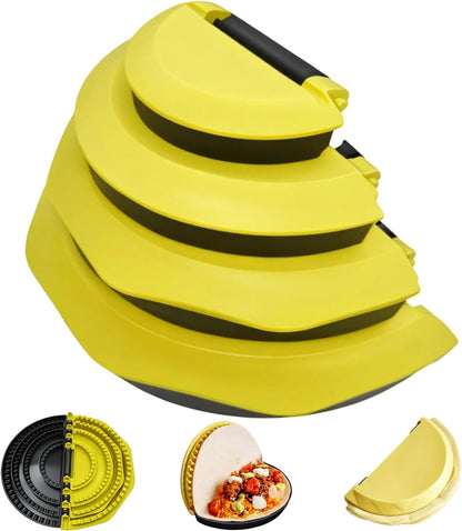 4-in-1 Nesting Tortilla Sealer & Crimper | 4/6/8/10-inch Sizes for Tortilla Wraps, Quesadillas, Burritos, Tacos, Dumplings & More | BPA-Free, Seal, Easy to Store, Dishwasher Safe, Yellow & Black