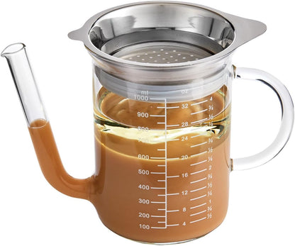 HIC Kitchen Roasting Fat Separator Gravy Strainer, Borosilicate Glass, 32-Ounces, For Stress-Free Holiday Meal Prep and Serving