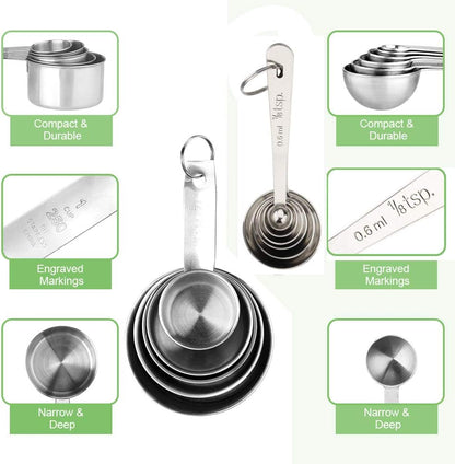 Accmor 11 Piece Stainless Steel Measuring Spoons Cups Set, Premium Stackable Tablespoons Measuring Set for Gift Dry Liquid Ingredients Cooking Baking