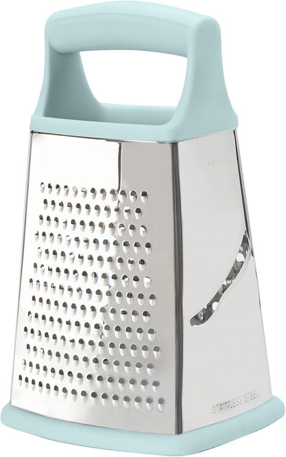 Tovolo Box Grater 4 Sided Large Stainless Steel Cheese Grater for Shredding Vegetables and Zesting, Easy to Clean Dishwasher Safe Box Grater with Ergonomic Handle and Non Slip Base, Charcoal Gray