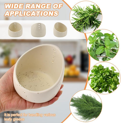 Herb Stripper Bowl, Handmade Ceramic Herb Stripper, Pottery Kitchen Efficient Leaf Removal Tool Available in Different Hole Sizes for Peeling the Stemmed Leaves(Color:White)