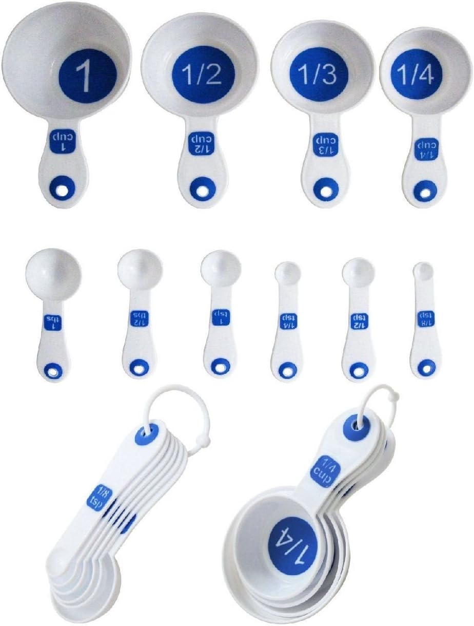 Set of 10 Piece Measuring Spoons and Measuring Cups (White & Blue)