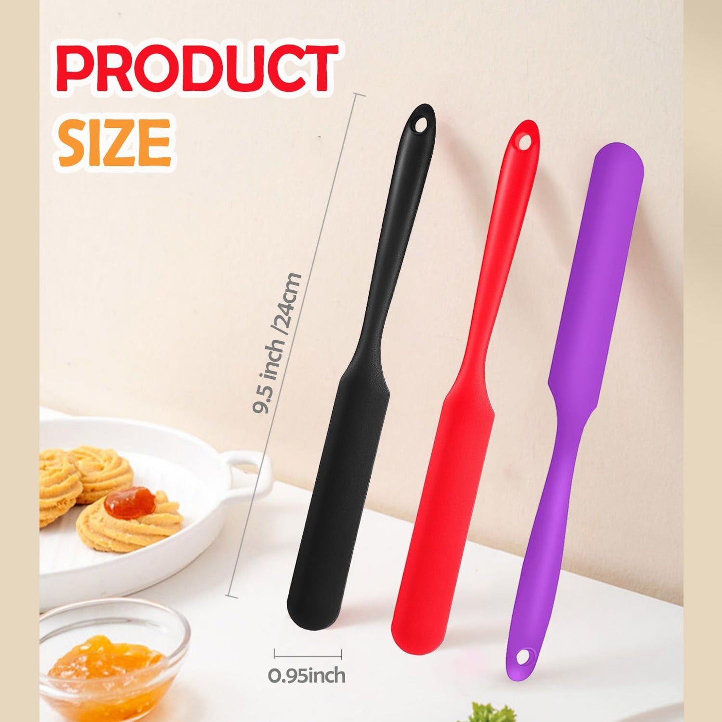 Silicone Jar Spatula, 3Pcs Spatulas Kitchen Set, Heat Resistant Jam Spreader for Baking Mixing Cake Cream Butter Scraper