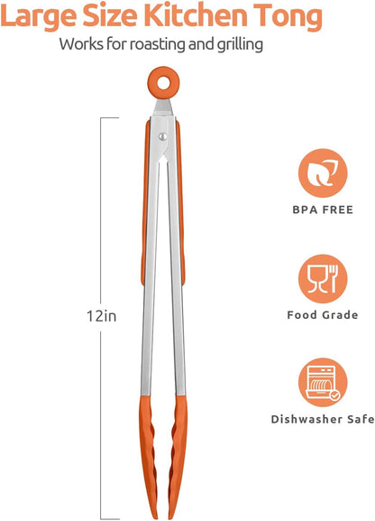 600ºF Heat Resistant Kitchen Tongs: U-Taste 9 inch Silicone Cooking Tong with Firm Sealed Non Stick Rubber Tips & Silicon Coated 18/8 Stainless Steel Handle & Smooth Locking for Serving Salad (Black)