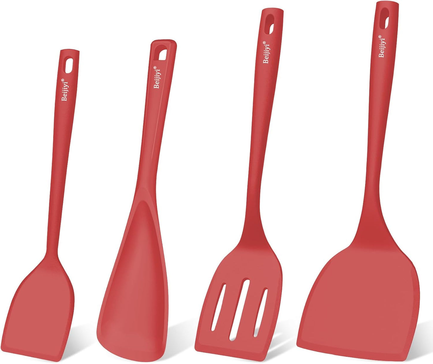 Beijiyi Silicone Spatula Set of 4, 600°F Heat Resistant, BPA Free Kitchen Spatula and Spoons for Nonstick Cookware, Solid & Slotted Turner Cooking Utensils for Serving, Flipping Egg, Pancakes (Khaki)