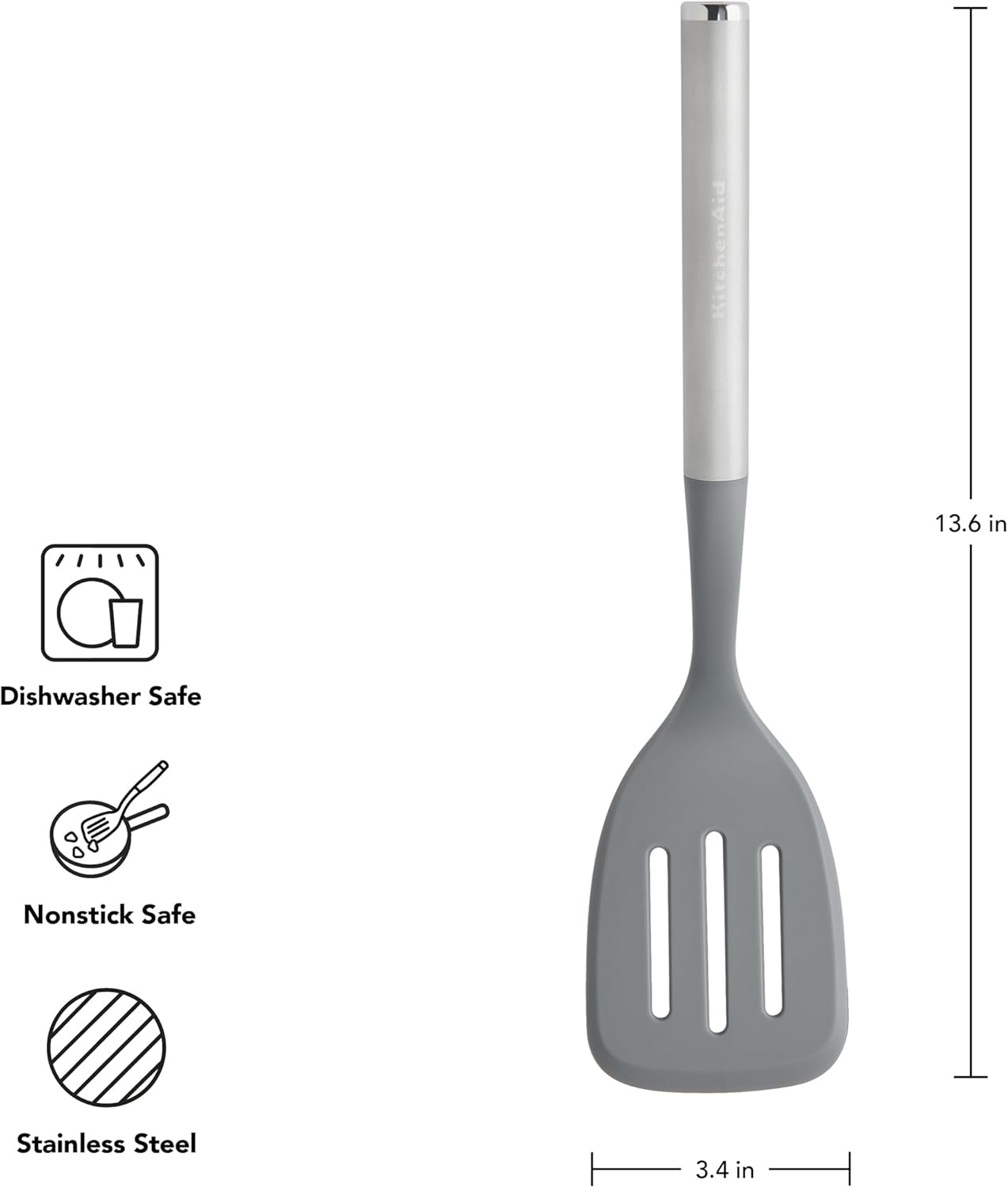 KitchenAid Spoon Spatula with Curved Edges and Stainless Steel Handle, Nonstick Safe, Durable, Dishwasher Safe