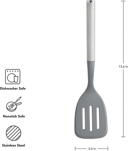 KitchenAid Spoon Spatula with Curved Edges and Stainless Steel Handle, Nonstick Safe, Durable, Dishwasher Safe