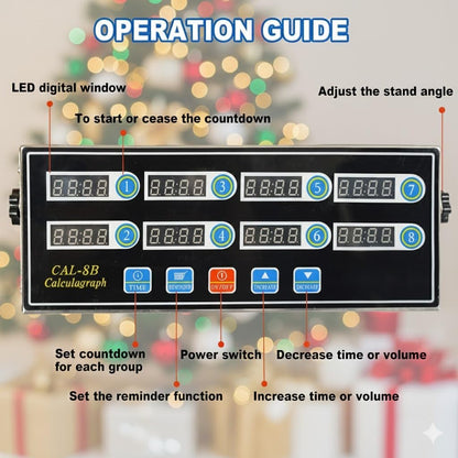Commercial 8 Channels Digital Kitchen Timer, Stainless Steel Calculagraph Timer with Loud Alarm for Restaurant, Clock Reminder on Multiple Events