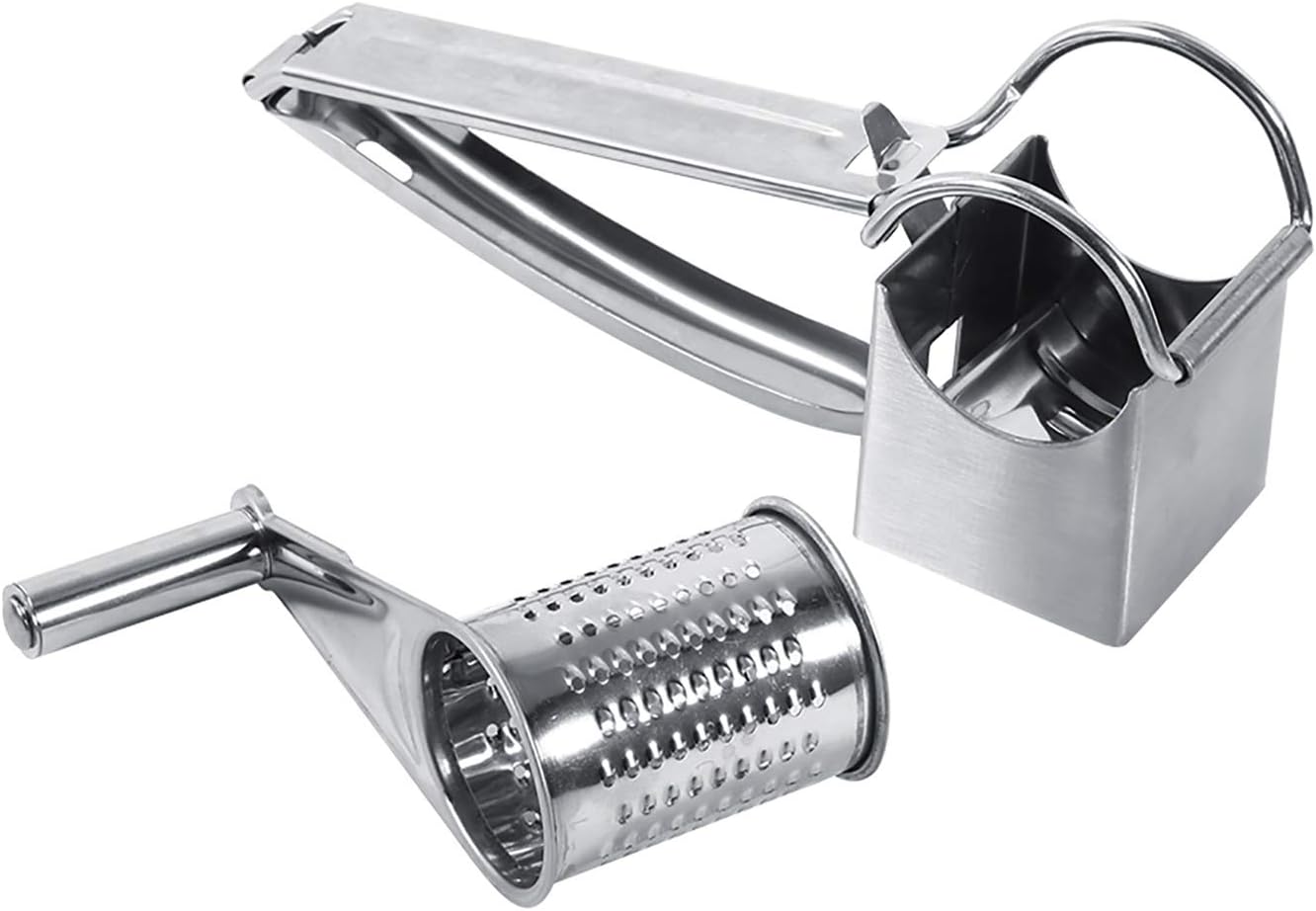 Er,Moulin Rape Fromage,Cheese Grater,Rappe Fromage Tendre,Moulin A Fromage,Cheese Grater Multifunctional Kitchen Craft Rotary Stainless Steel Cheese Grater 1 Drums Shred Tool