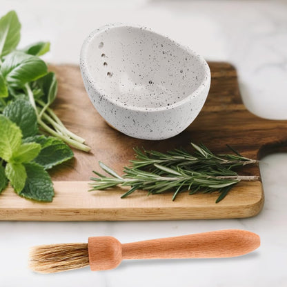 Pottery Herb Stripper Bowl, Small Handmade Resin Herb Stripper, Ceramic Herbs Grinder Pill Crusher Set Parsley Thyme Rosemary, for Pill Crusher, Spice, with Multi Size Holes(Color:Green)