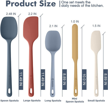 ChefAide 5 Pieces Silicone Spatula Set, Food Grade Rubber Spatula, Upgrade Strong Handle with Ergonomic Grip, Heat Resistant Up to 600°F for Nonstick Cookware, Cooking