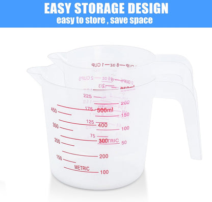 DTDNZKN 2 Pack Measuring Cup Set, Includes 250Ml (1-Cup), and 500Ml (2-Cup) Plastic Liquid Measuring Cups- Baking, Cooking, Mixing & Measuring Cups, Essential Kitchen Tools