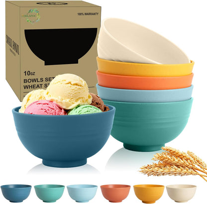 Wheat Straw Bowls Set with Lids, Unbreakable 40 OZ Cereal Bowls Set of 4, Salad Container for Lunch, Microwave & Dishwasher Safe Bowl Set for Kitchen, Picnic, RV, Camping, Multi