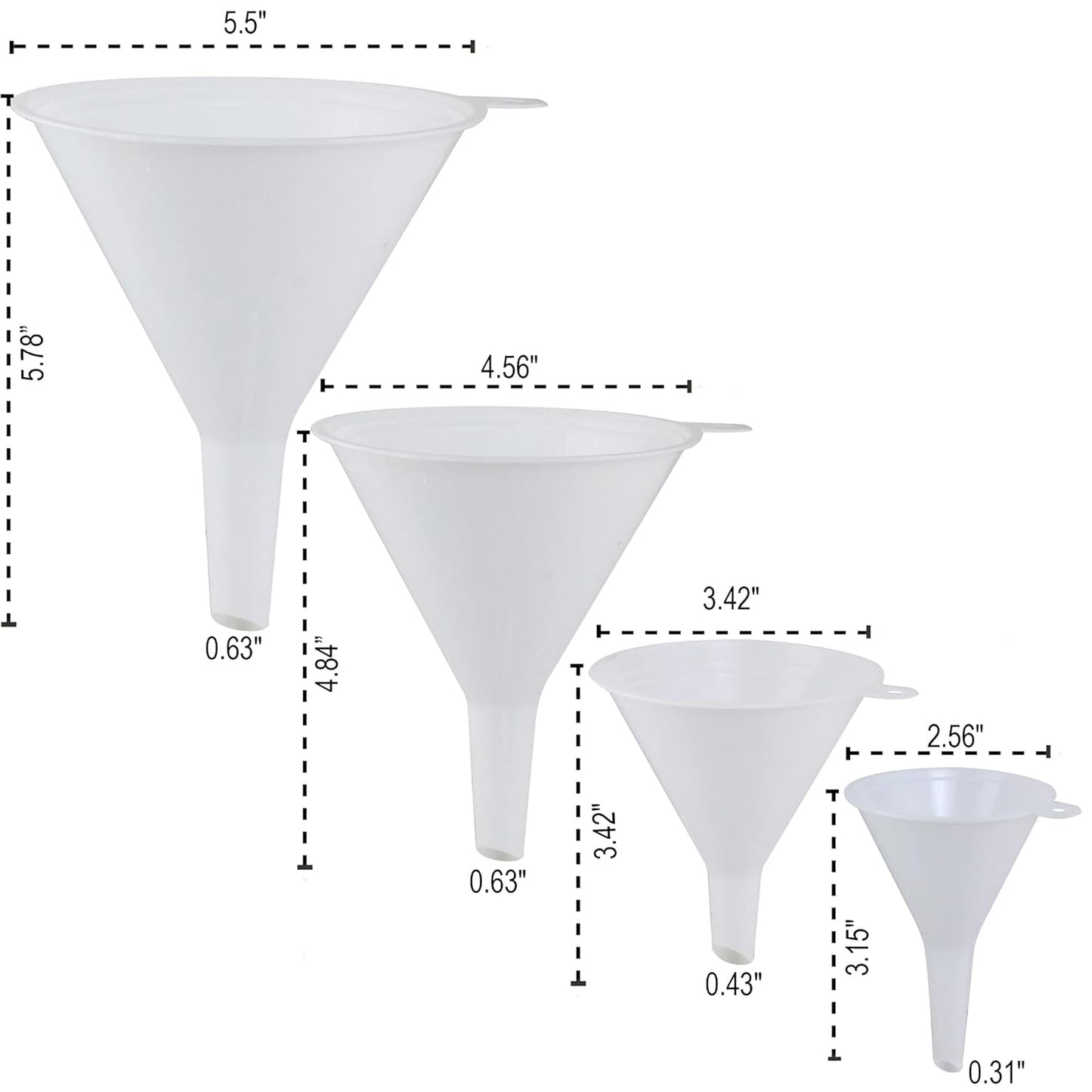 Oil Funnel Set (Orange, 4-Pack) – Plastic Funnels for Automotive Use – Funnels for Kitchen Use Filling Bottles and containers – Funnel for Water Bottles, Gas, Car Oil, Lubricants and Fluids