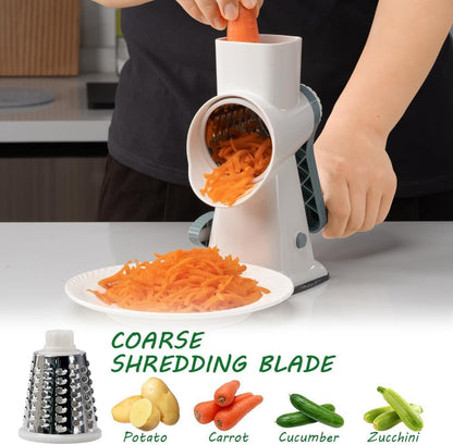 3 in 1 Manual Vegetable Cutter Machine with Stainless Steel Changeable Blades Rotary Cheese Grater Kitchen Tool Potato Slicer Shredder Nuts Chocolate Chopper (Transparent black)