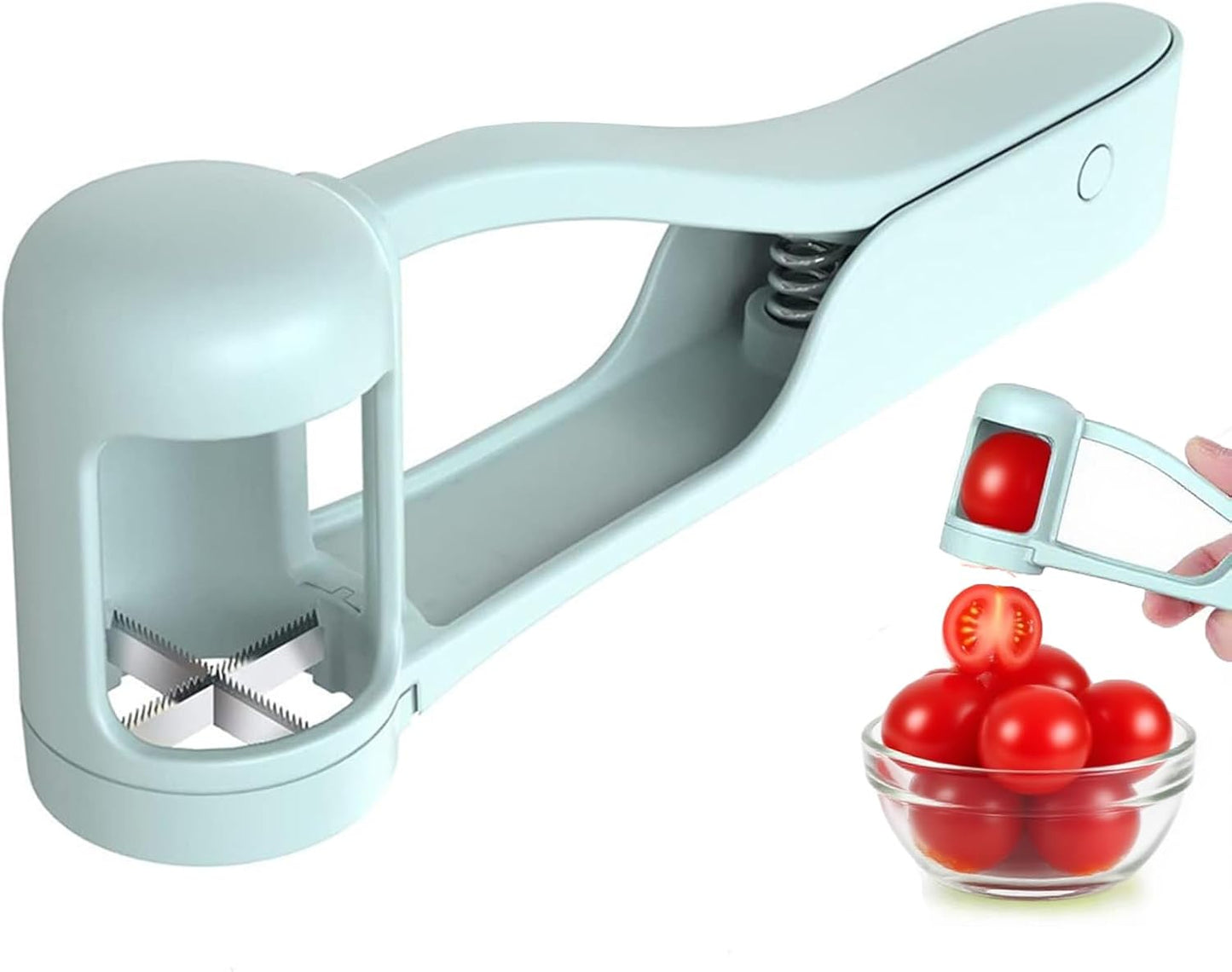 EWUVP Grape Cutter for Toddlers, Grape Slicer for Baby, Cherry Tomato Strawberry Cutter Quarter Fruit Slicer Tool for Vegetable Fruit Salad Cake Decoration, Stainless Steel Kitchen Gadget(Light Blue)