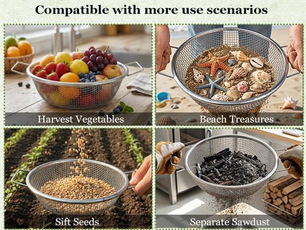 2PCS Soil Sifter for Gardening with Handle,Stainless Steel Rock Compost Soil Sifter for 5 Gallon Bucket,1/4in,1/8in Mesh Garden Sifting Screen Gravel Sawdust Vermicompost with Repotting Mat