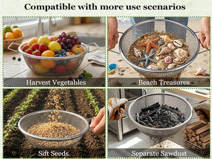 2PCS Soil Sifter for Gardening with Handle,Stainless Steel Rock Compost Soil Sifter for 5 Gallon Bucket,1/4in,1/8in Mesh Garden Sifting Screen Gravel Sawdust Vermicompost with Repotting Mat