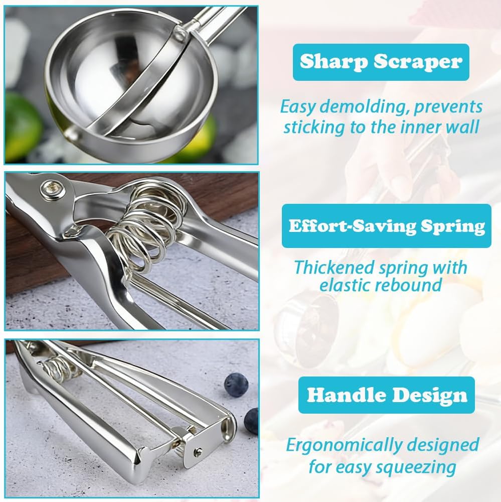 Gold Ice Cream Scoop 304 Stainless Steel Cookie Scoops for Baking Melon Baller with Trigger 3 Sizes (Gold, S)