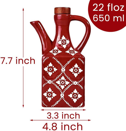 Ceramic Olive Oil Dispenser Bottle, 8.5 oz Decanter for Kitchen with Handle & Wooden Stopper, Green Decorative Oil and Vinegar Dispenser Set, Cooking Oil Container Cruet for Olive, Avocado, Vinegar