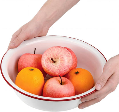Elsjoy 2 Pack 3 Quart Large Enamel Bowl, 11 Inch Vintage Enamel Mixing Bowl, Kitchen Enamelware for Fruit, Salad, Pasta