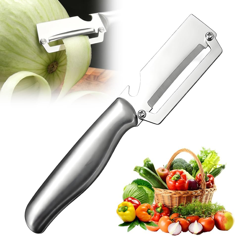 Multi-Functional Vegetable Peeler for Kitchen, 2026 New Vegetable Peeler with Wooden Handle and Bottle Opener, 2 in 1 Stainless Steel Kitchen Tool for Fruit Apple Potato Pumpkin Slicer (brown, 1PCS)